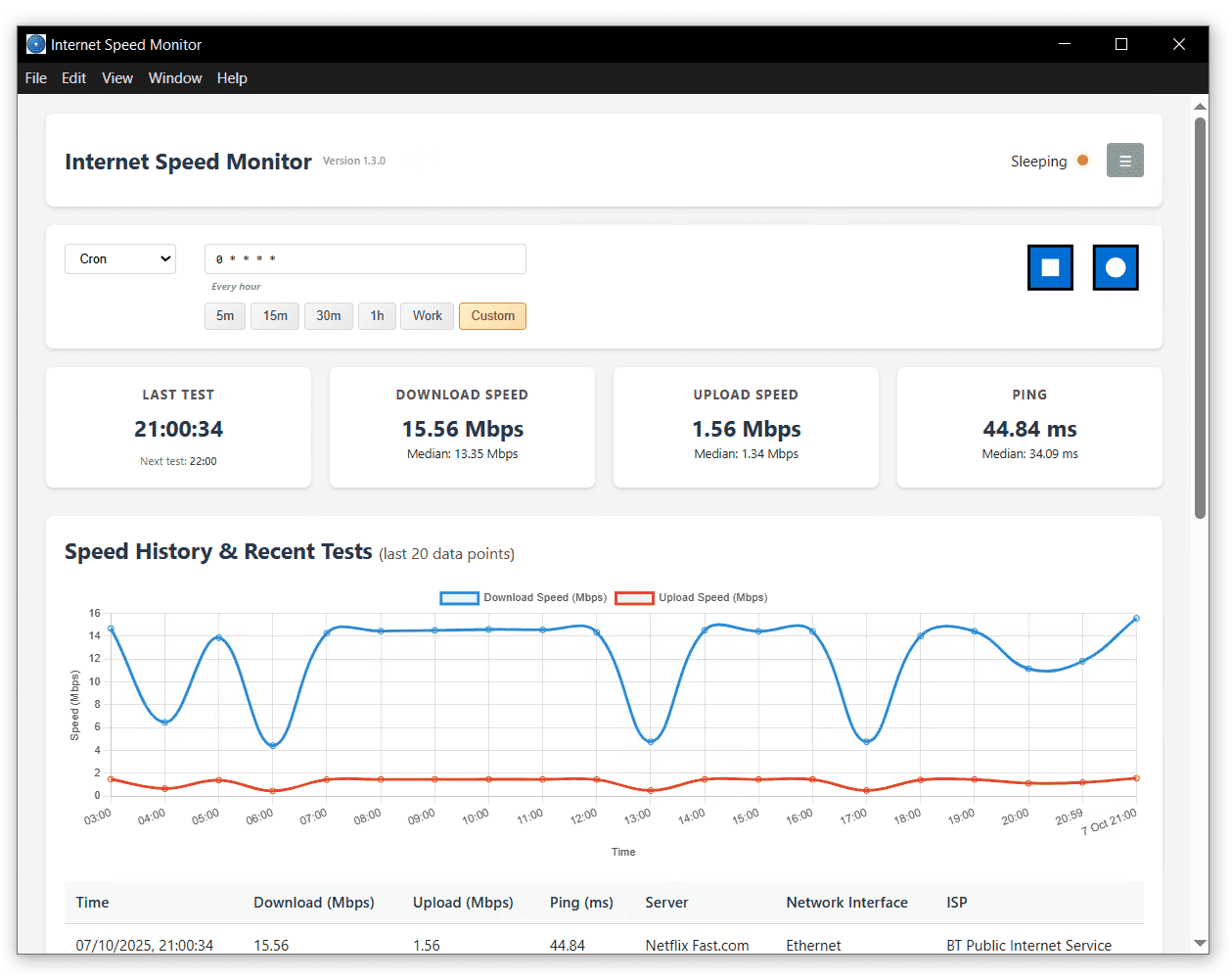 Internet Speed Monitor App Screenshot